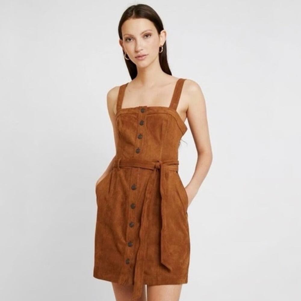 Abercrombie & Fitch Womens Medium Faux Suede Button Down Mini Dress Brown